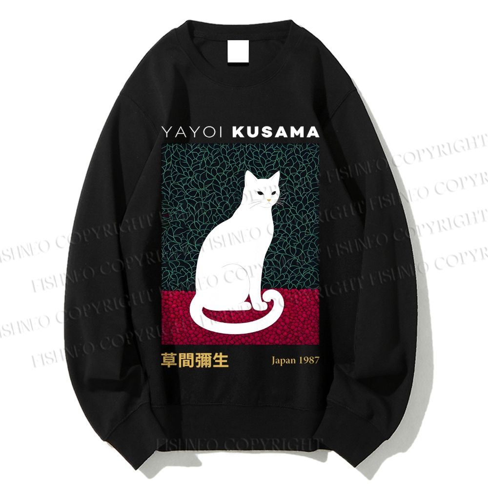 Unisex Yayoi Kusama White Cat Printed Sweatshirt