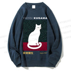 Unisex Yayoi Kusama White Cat Printed Sweatshirt