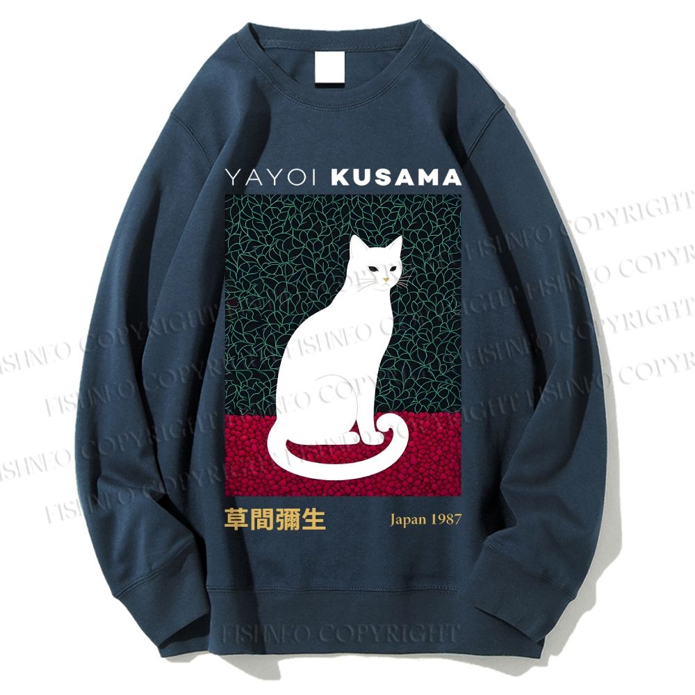 Unisex Yayoi Kusama White Cat Printed Sweatshirt