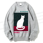 Unisex Yayoi Kusama White Cat Printed Sweatshirt