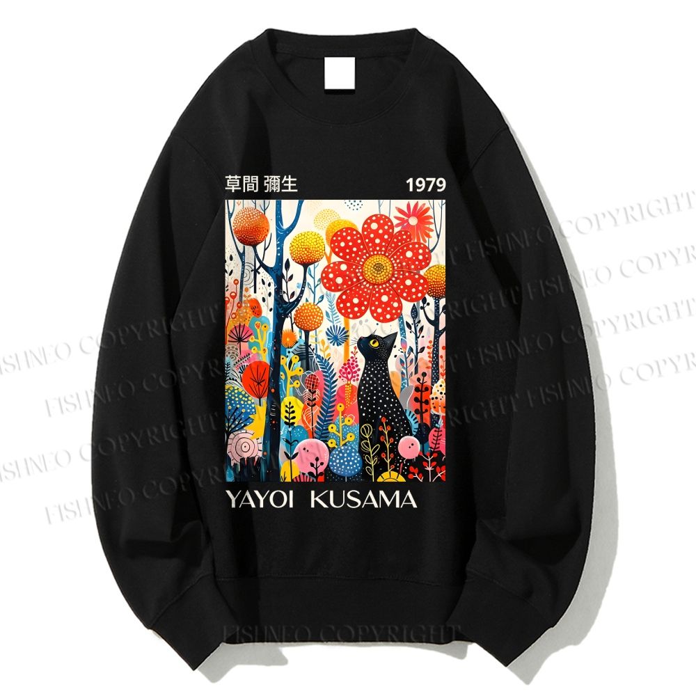 Unisex Yayoi Kusama Black Cat Printed Sweatshirt