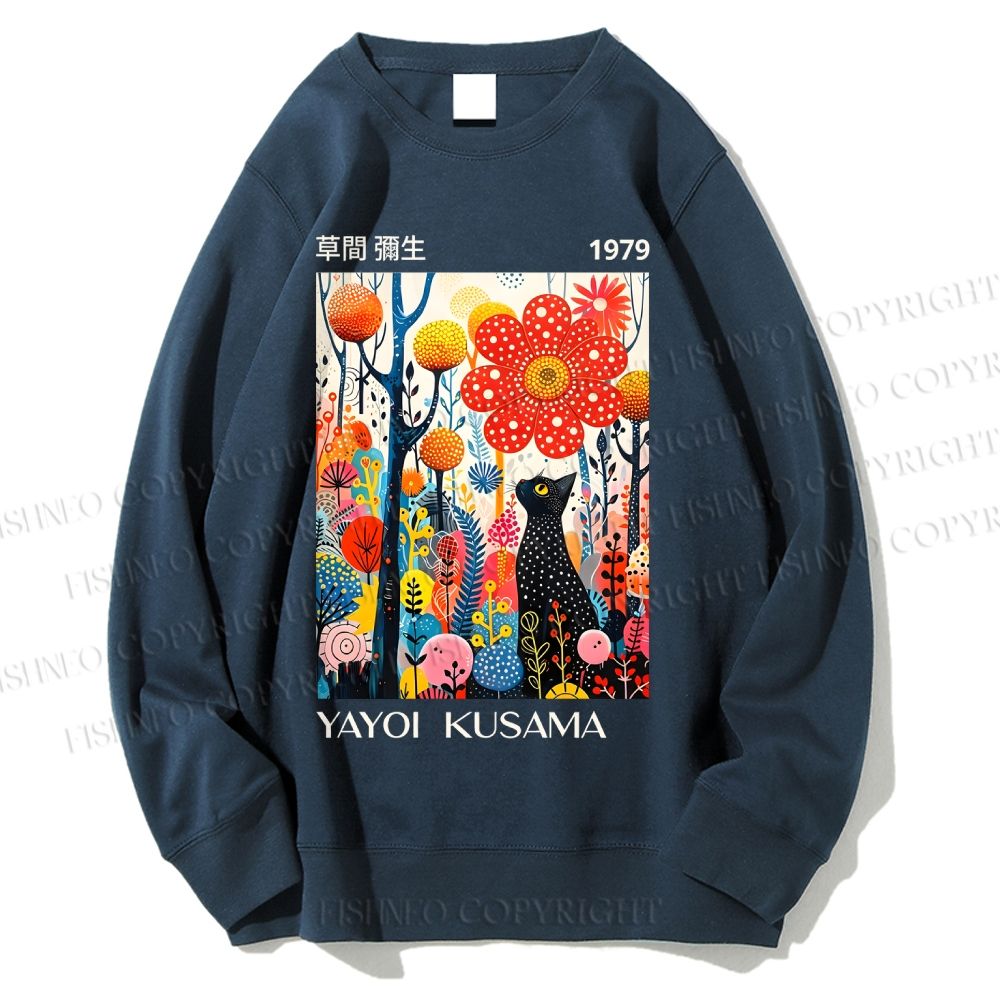 Unisex Yayoi Kusama Black Cat Printed Sweatshirt