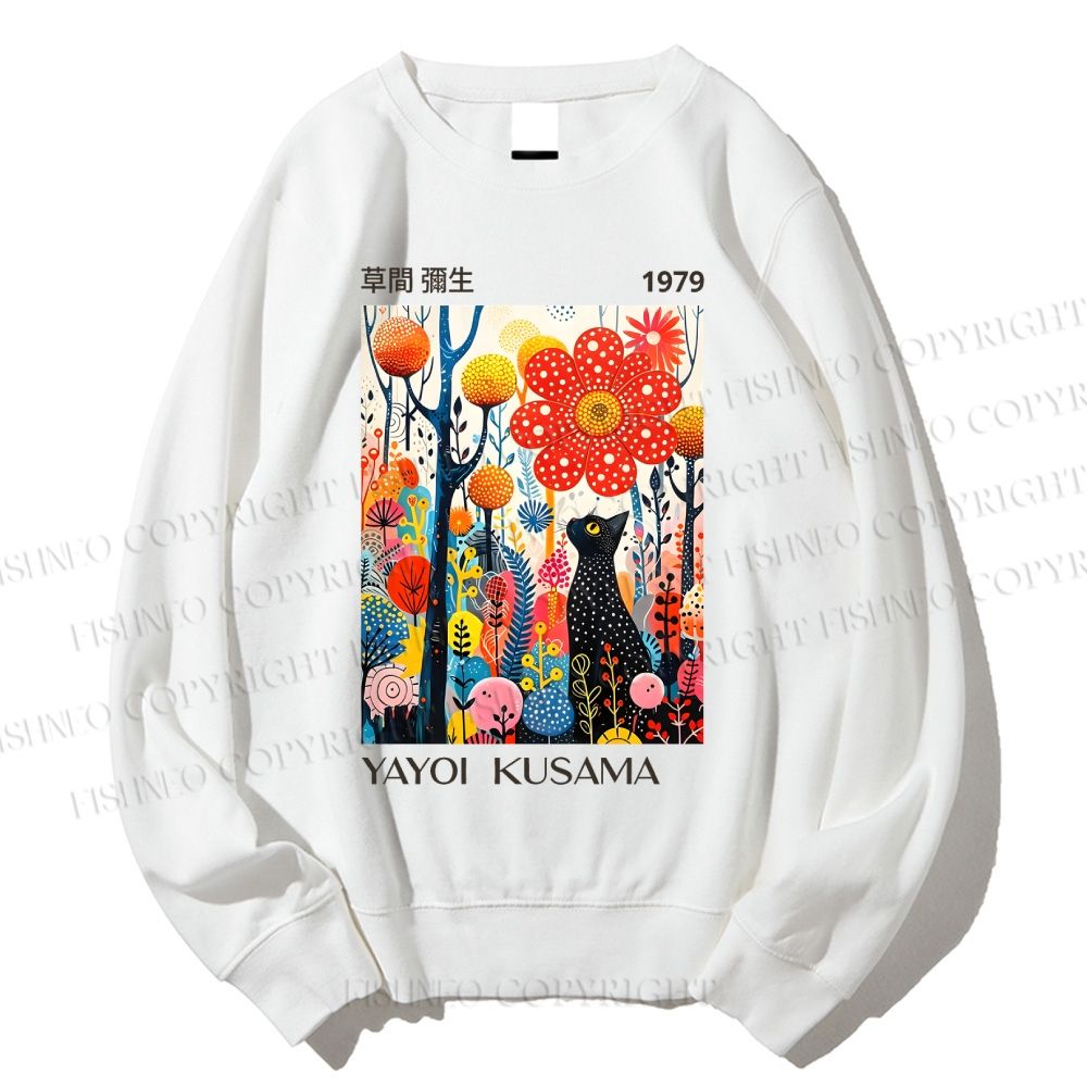 Unisex Yayoi Kusama Black Cat Printed Sweatshirt