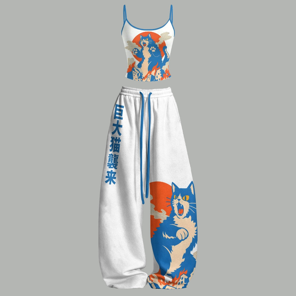 Giant Cat Monster Attack Top & Elasticated Trousers Two-Piece Set