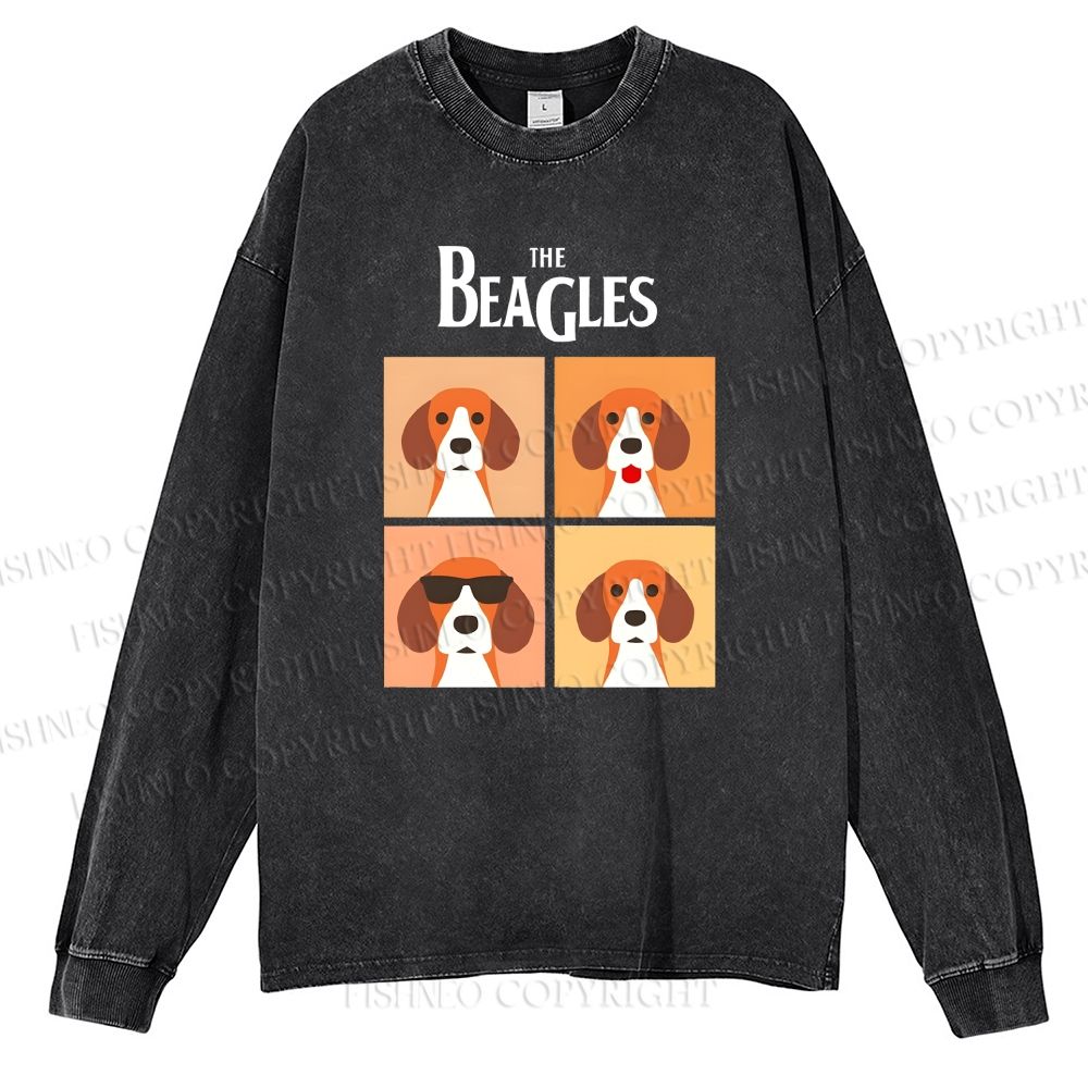 Unisex Casual Washed The Beagles Printed Long Sleeve T-shirt