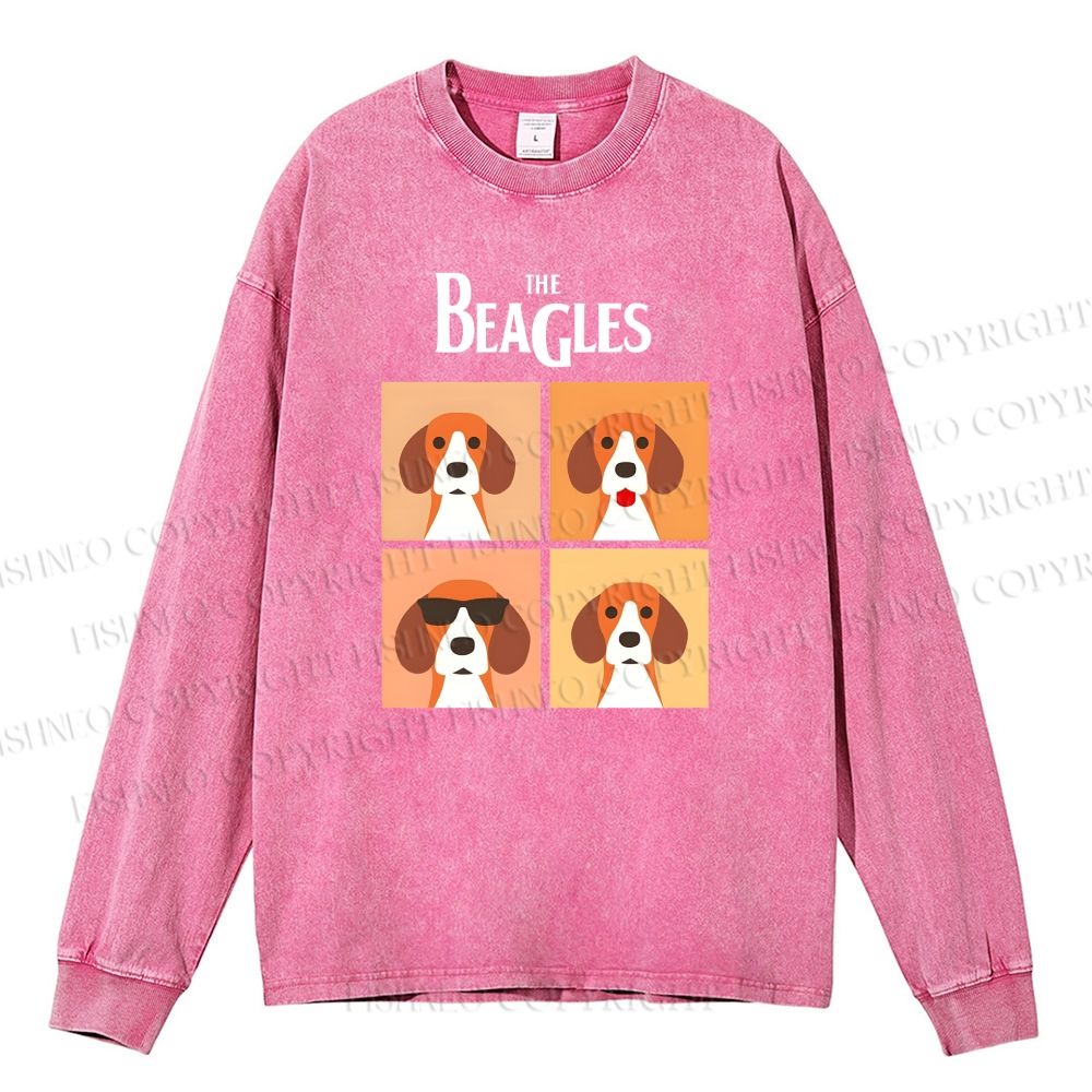 Unisex Casual Washed The Beagles Printed Long Sleeve T-shirt