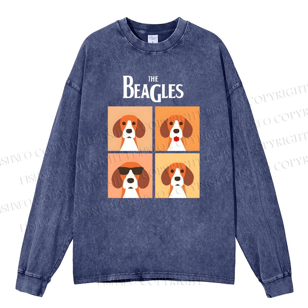 Unisex Casual Washed The Beagles Printed Long Sleeve T-shirt
