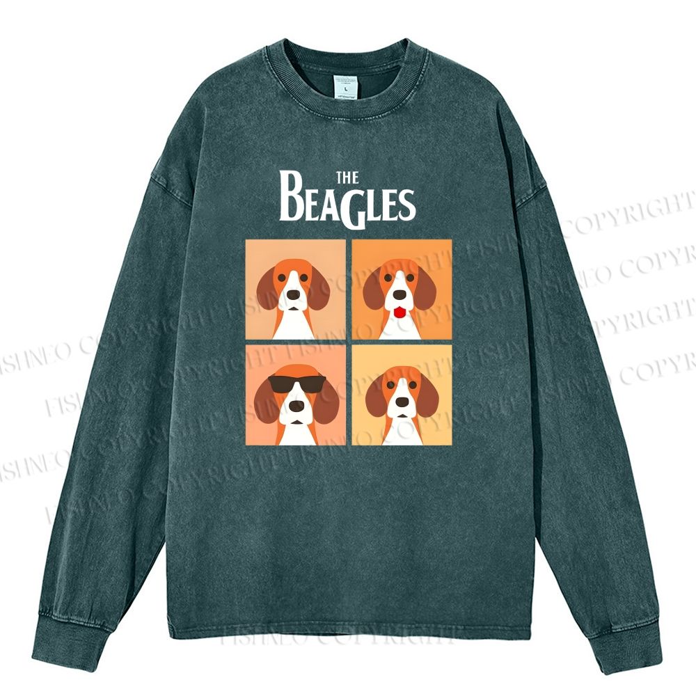 Unisex Casual Washed The Beagles Printed Long Sleeve T-shirt