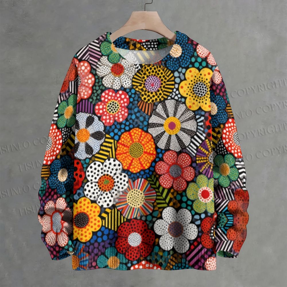 Yayoi Kusama Style Flowers Crew Neck Sweater