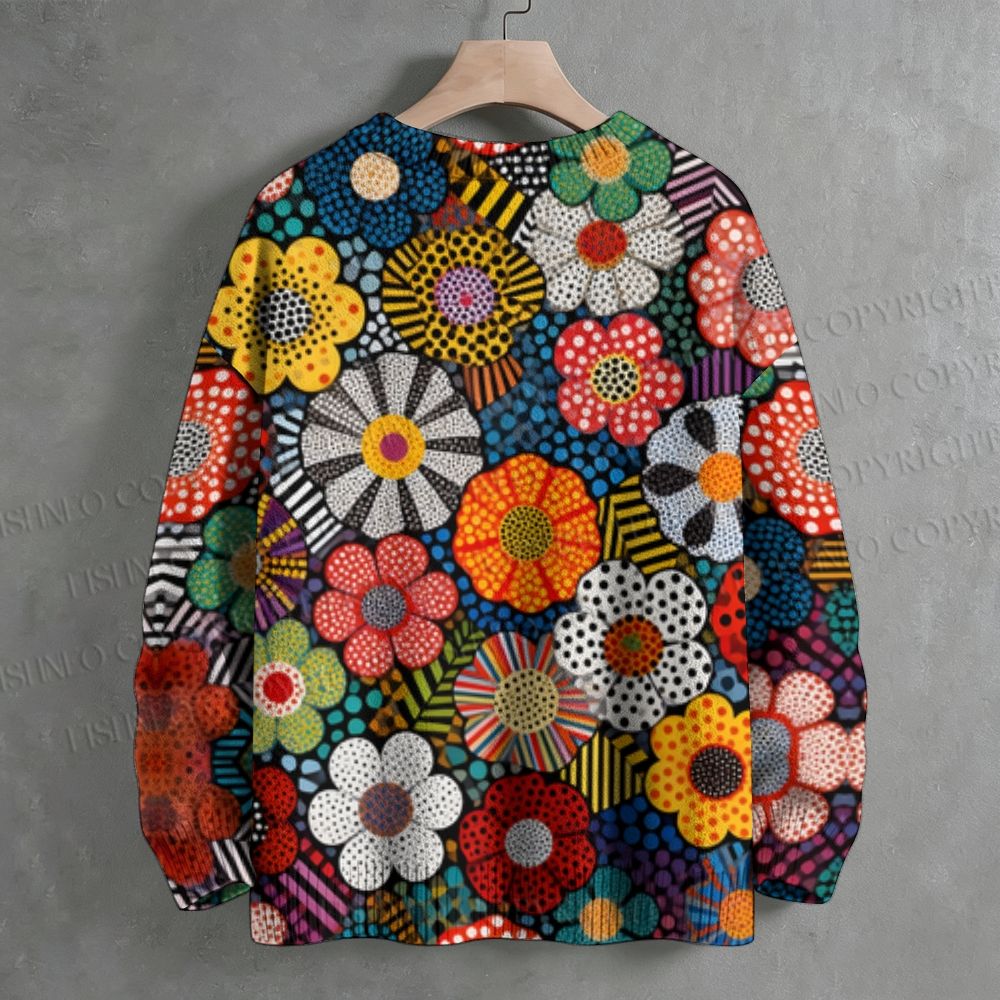Yayoi Kusama Style Flowers Crew Neck Sweater