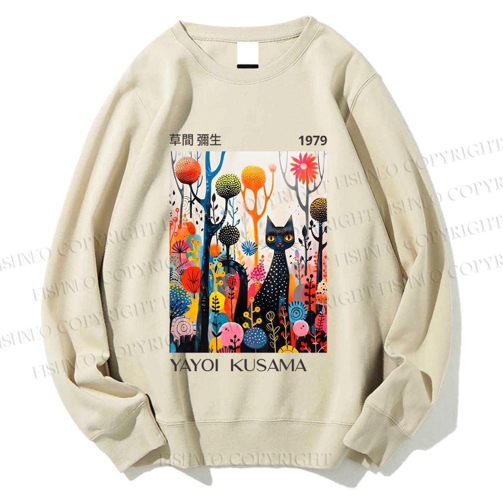 Unisex Yayoi Kusama Black Cat Printed Sweatshirt