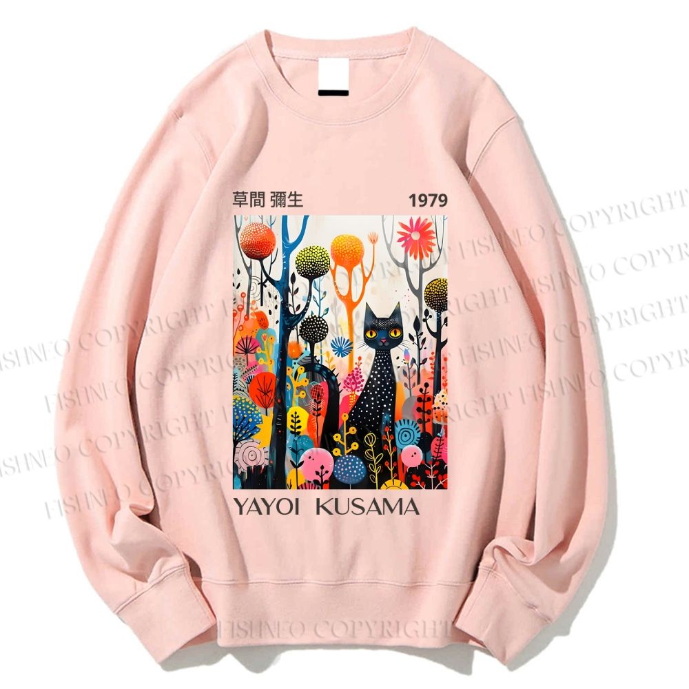 Unisex Yayoi Kusama Black Cat Printed Sweatshirt