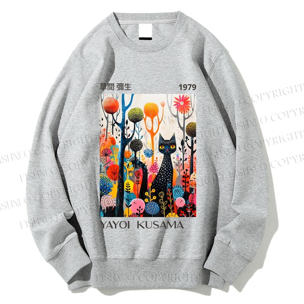 Unisex Yayoi Kusama Black Cat Printed Sweatshirt