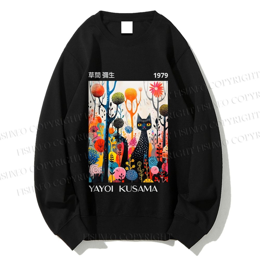 Unisex Yayoi Kusama Black Cat Printed Sweatshirt
