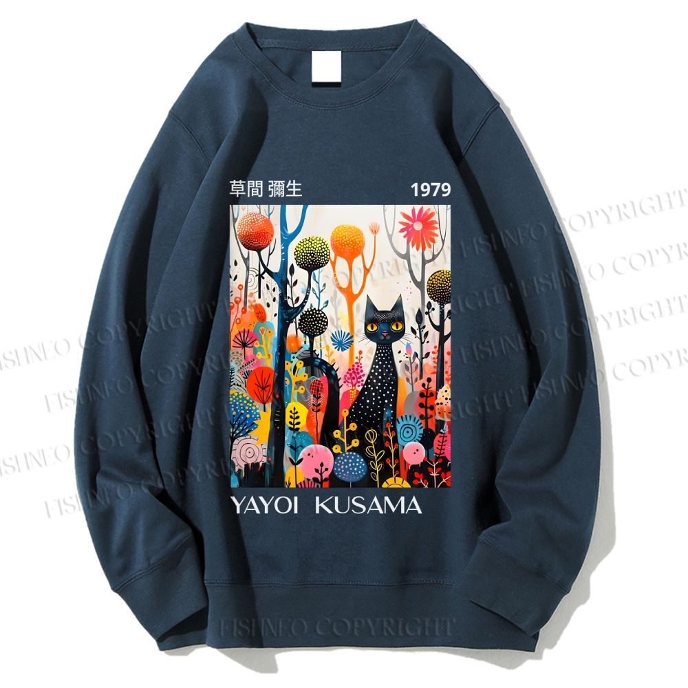 Unisex Yayoi Kusama Black Cat Printed Sweatshirt