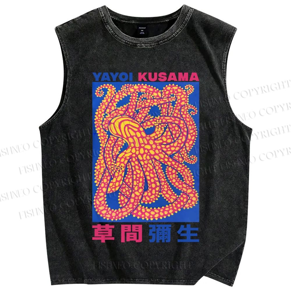 Unisex Yayoi Kusama Octopus Printed Washed Tank Top