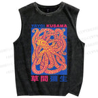 Unisex Yayoi Kusama Octopus Printed Washed Tank Top