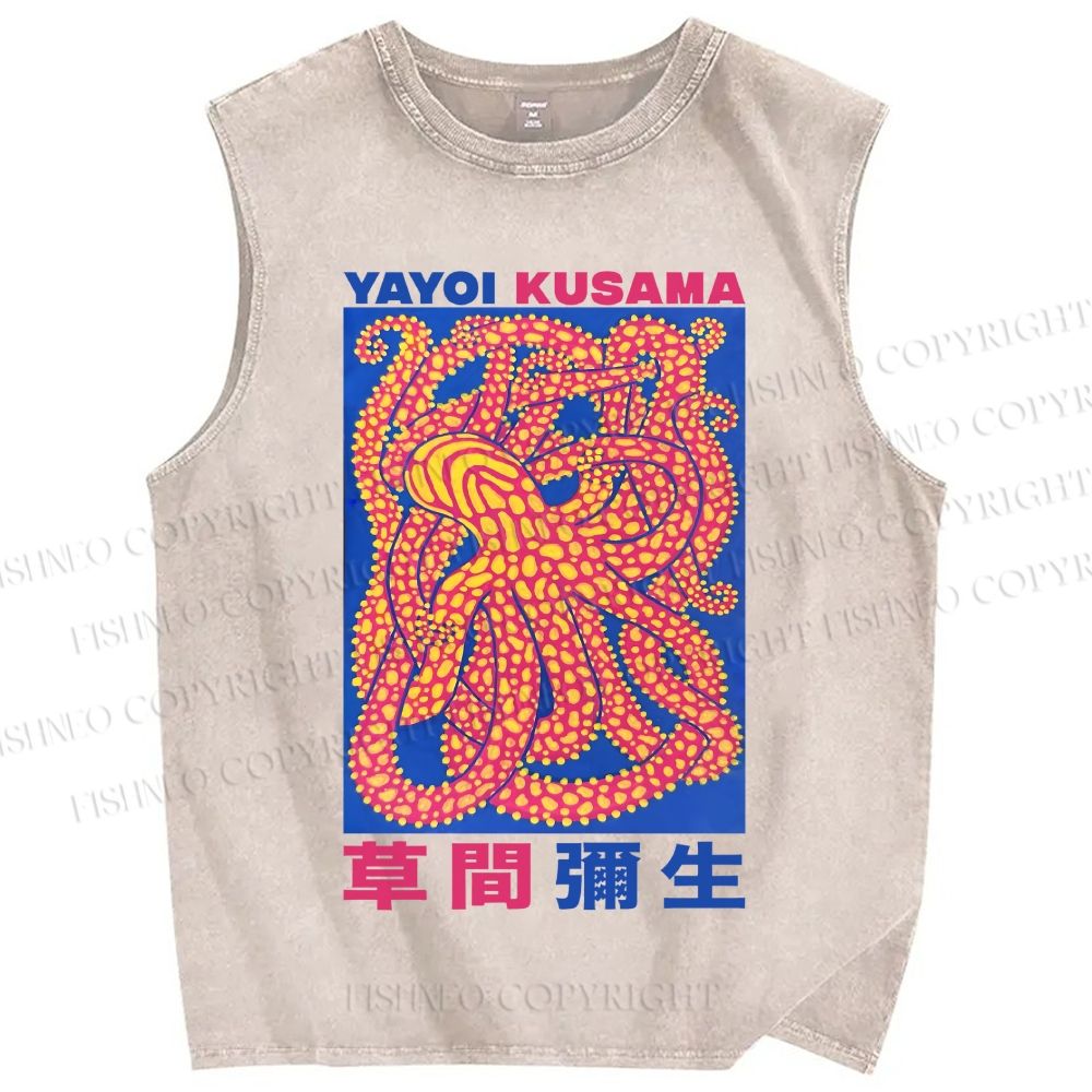 Unisex Yayoi Kusama Octopus Printed Washed Tank Top