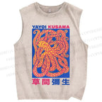 Unisex Yayoi Kusama Octopus Printed Washed Tank Top