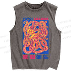 Unisex Yayoi Kusama Octopus Printed Washed Tank Top