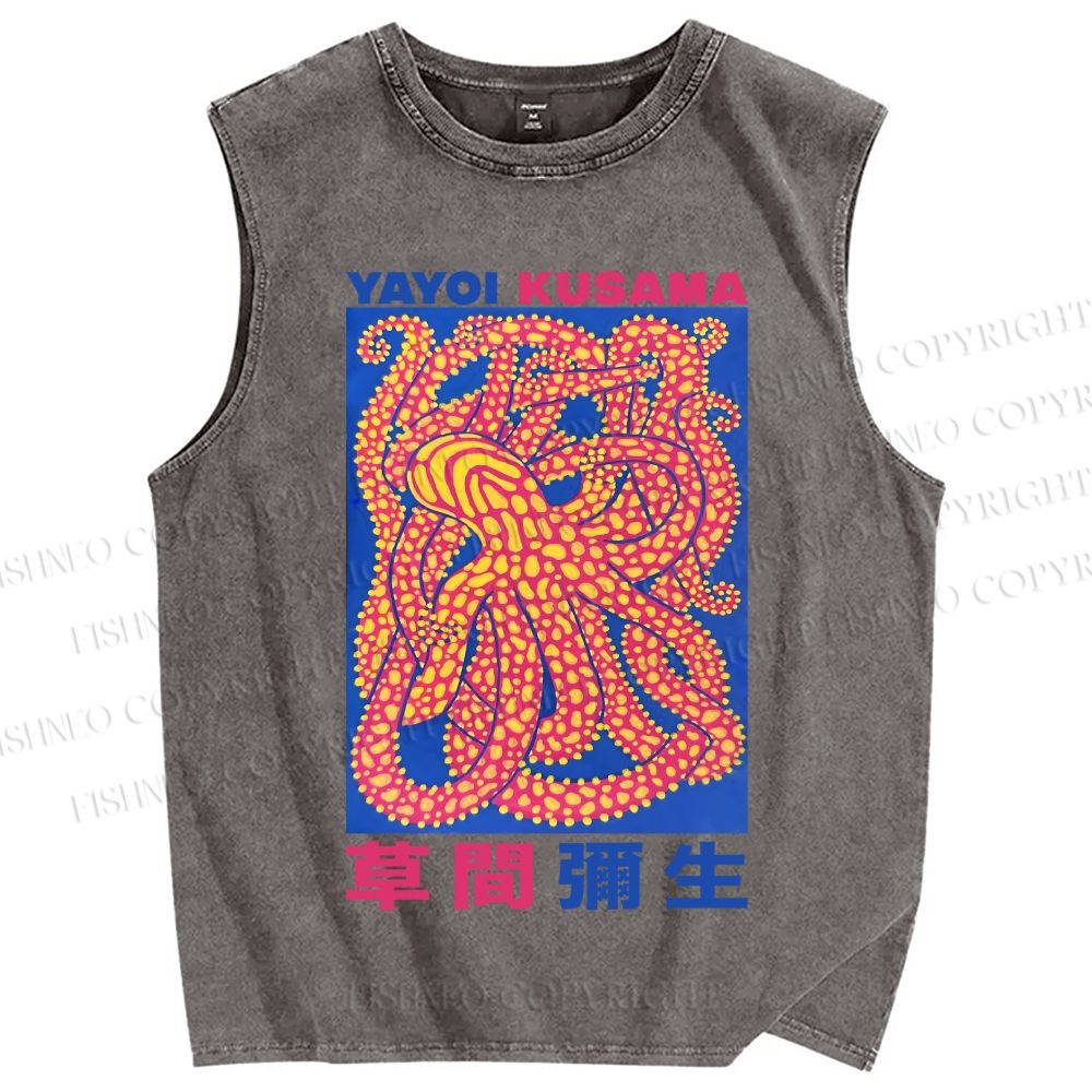 Unisex Yayoi Kusama Octopus Printed Washed Tank Top