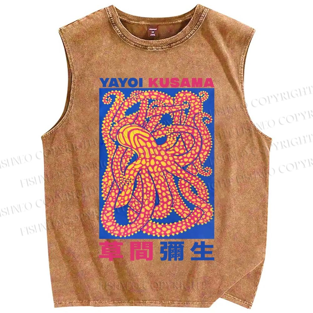 Unisex Yayoi Kusama Octopus Printed Washed Tank Top