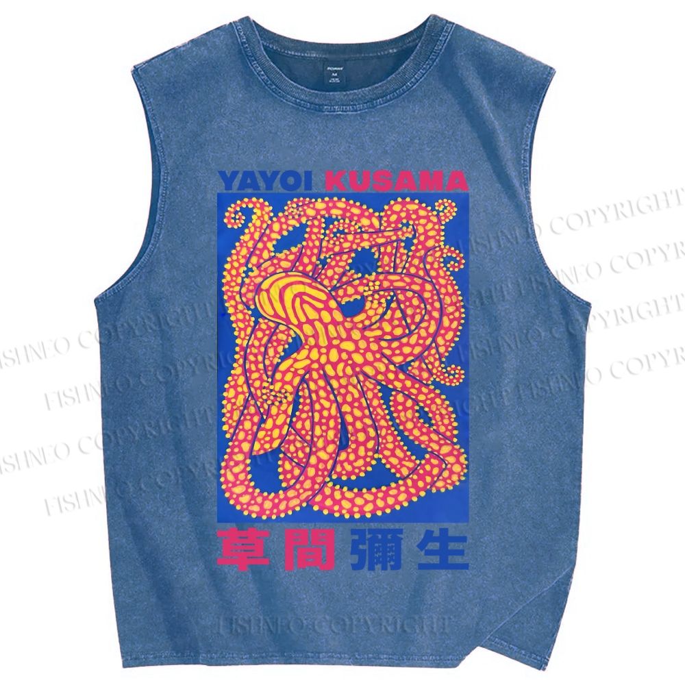 Unisex Yayoi Kusama Octopus Printed Washed Tank Top