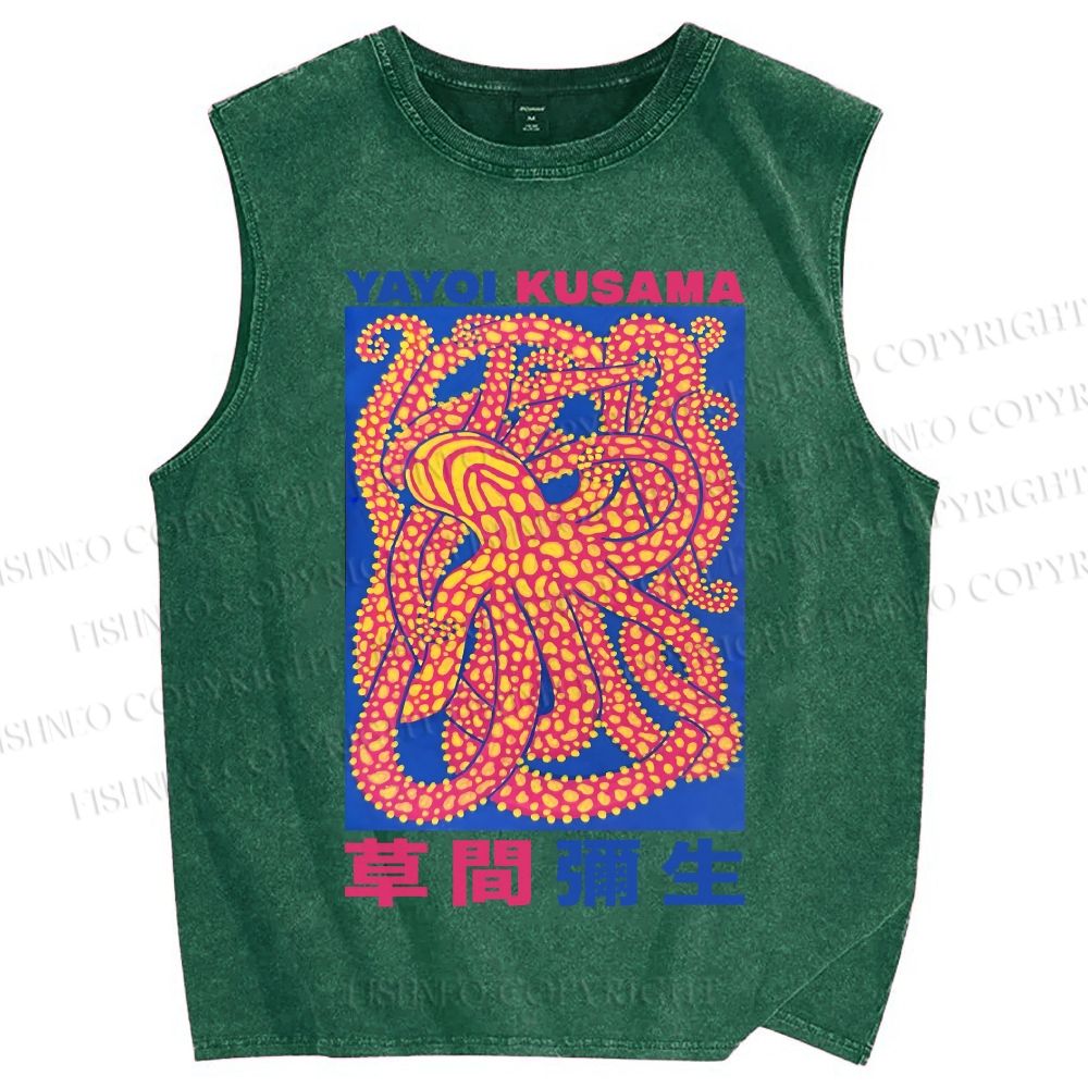 Unisex Yayoi Kusama Octopus Printed Washed Tank Top