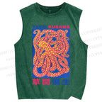 Unisex Yayoi Kusama Octopus Printed Washed Tank Top