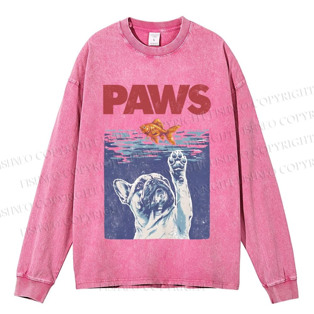Unisex Casual Washed Dog Paws Printed Long Sleeve T-shirt