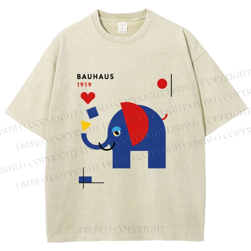 Unisex Bauhaus Elephant Printed Washed Tee