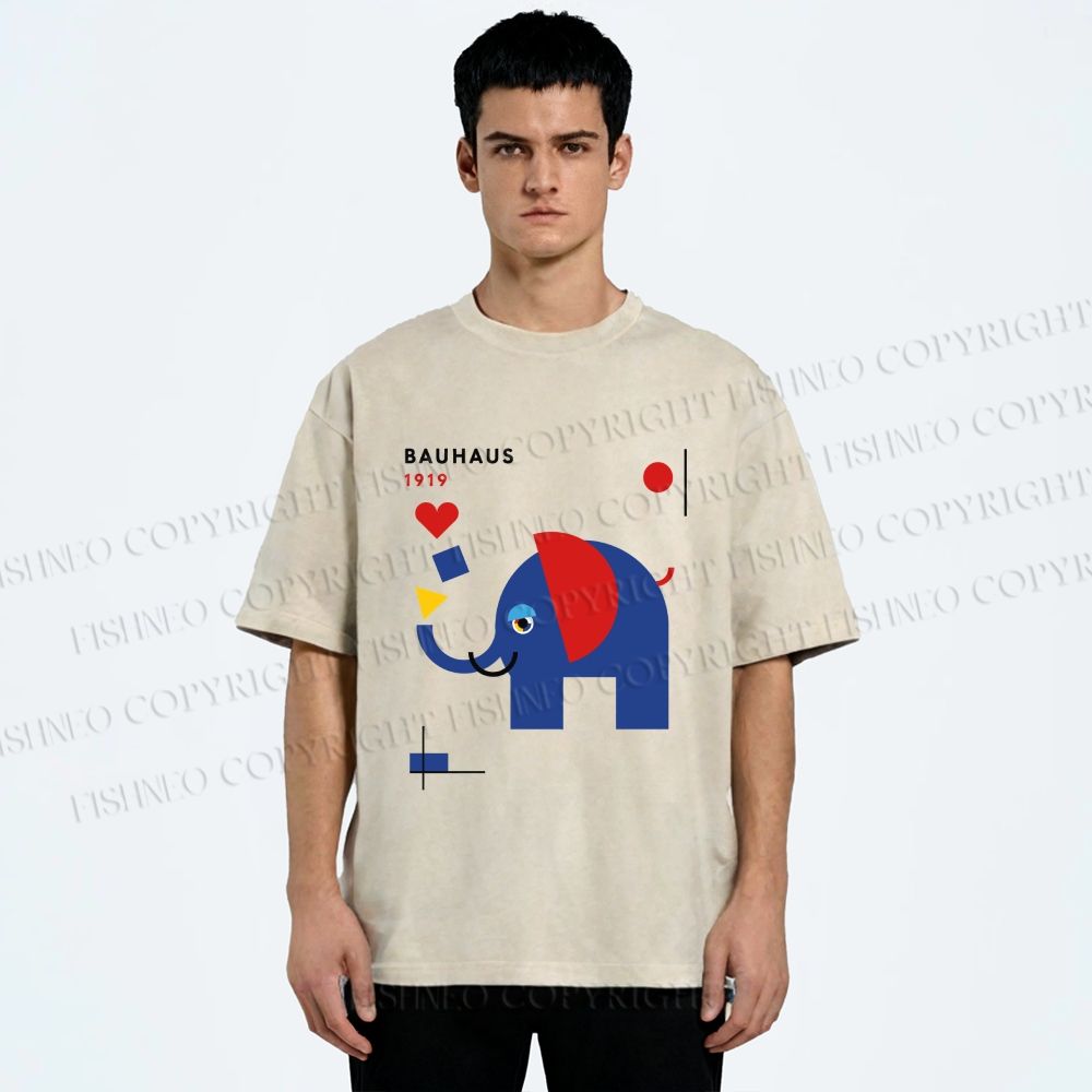 Unisex Bauhaus Elephant Printed Washed Tee