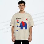 Unisex Bauhaus Elephant Printed Washed Tee