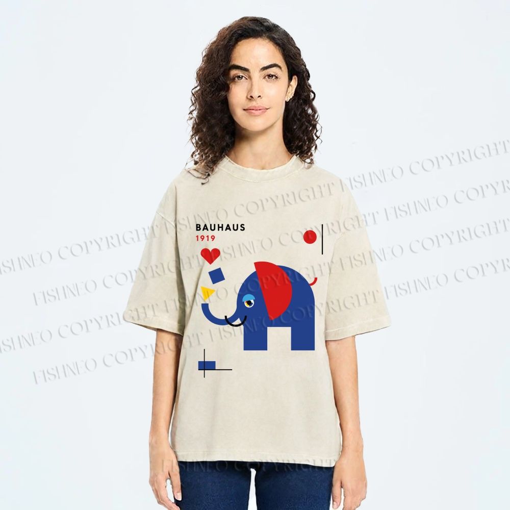 Unisex Bauhaus Elephant Printed Washed Tee