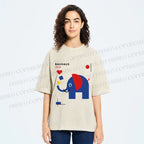 Unisex Bauhaus Elephant Printed Washed Tee