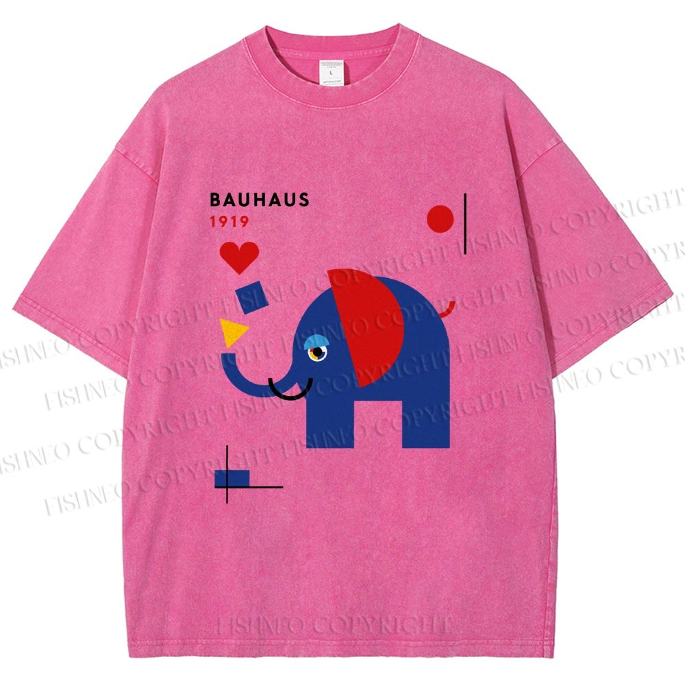 Unisex Bauhaus Elephant Printed Washed Tee