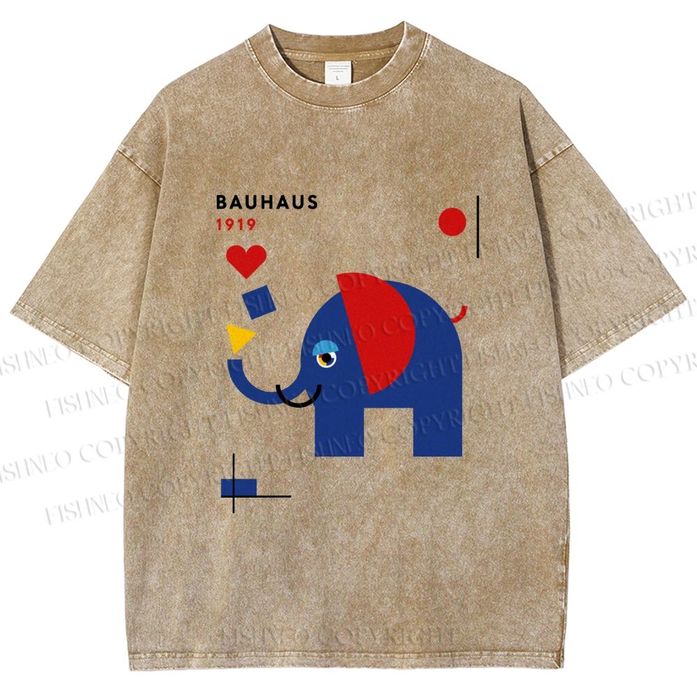 Unisex Bauhaus Elephant Printed Washed Tee