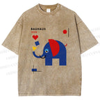 Unisex Bauhaus Elephant Printed Washed Tee