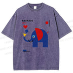 Unisex Bauhaus Elephant Printed Washed Tee