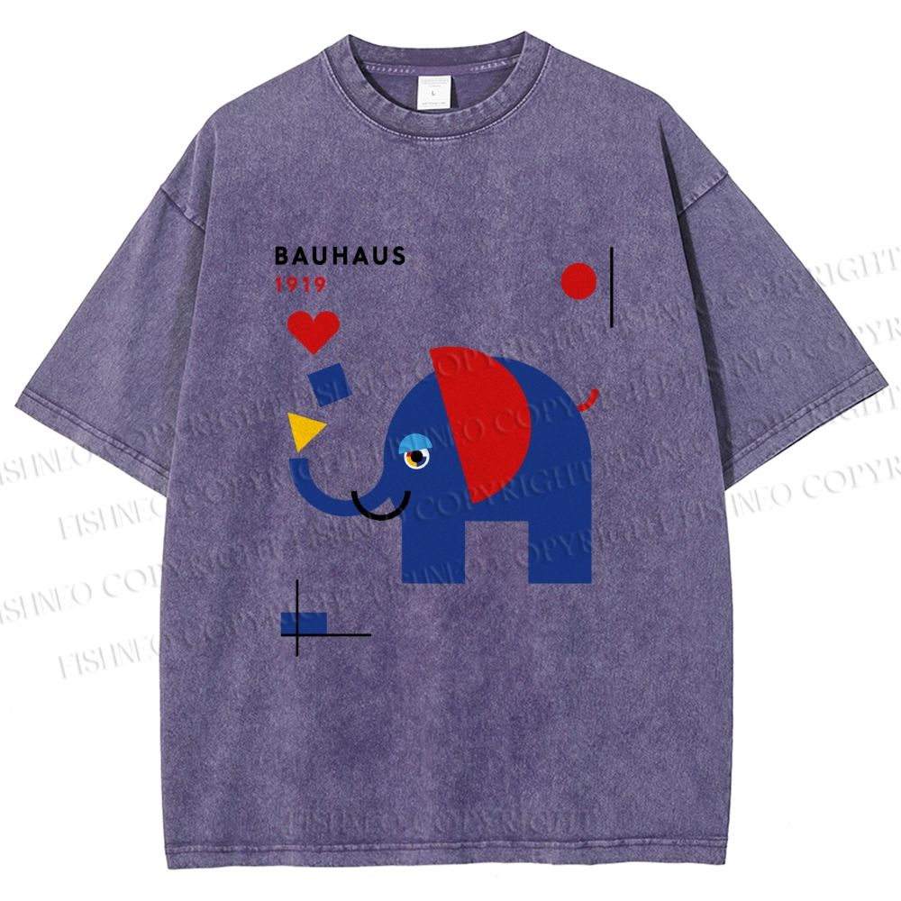 Unisex Bauhaus Elephant Printed Washed Tee