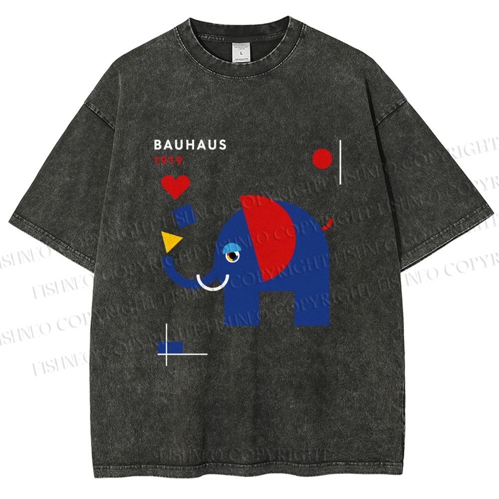 Unisex Bauhaus Elephant Printed Washed Tee