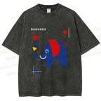 Unisex Bauhaus Elephant Printed Washed Tee