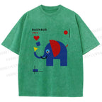 Unisex Bauhaus Elephant Printed Washed Tee