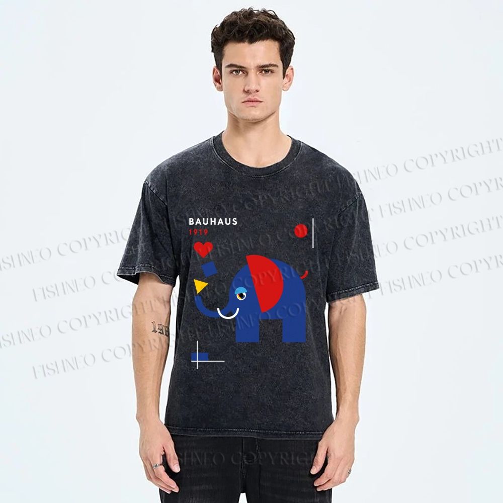 Unisex Bauhaus Elephant Printed Washed Tee