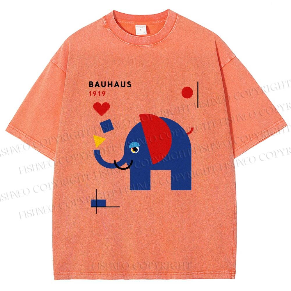 Unisex Bauhaus Elephant Printed Washed Tee