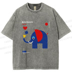 Unisex Bauhaus Elephant Printed Washed Tee