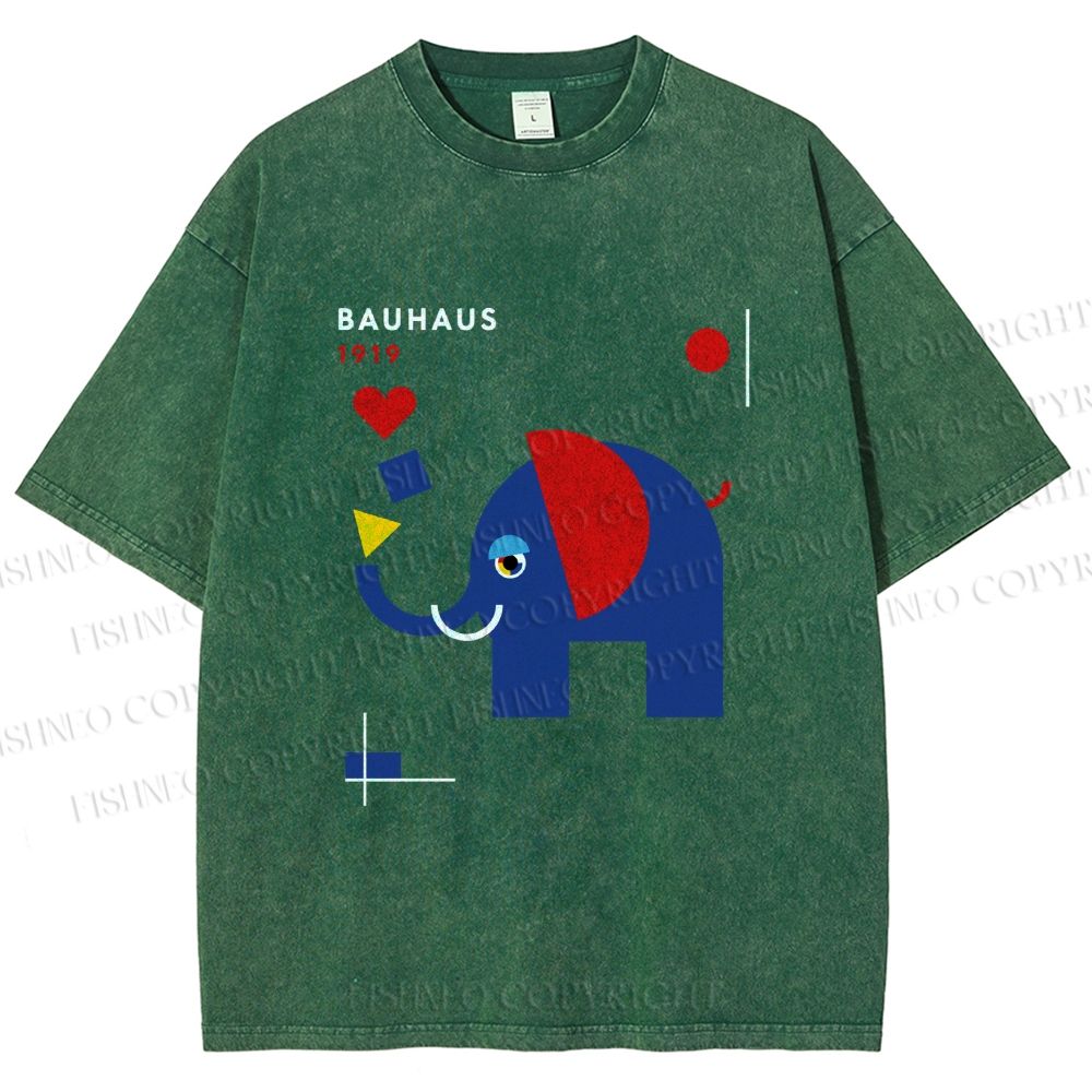 Unisex Bauhaus Elephant Printed Washed Tee