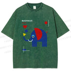 Unisex Bauhaus Elephant Printed Washed Tee