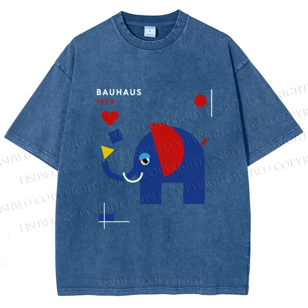Unisex Bauhaus Elephant Printed Washed Tee