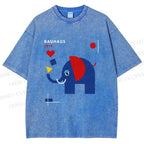 Unisex Bauhaus Elephant Printed Washed Tee